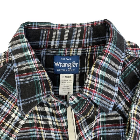 Mens Wrangler Western LS Pearl Snap Flannel Shirt Size 2XT Tall Plaid XXL - Picture 2 of 6